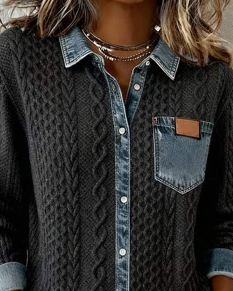 Barbara | Cozy Cable-Knit Denim Shirt