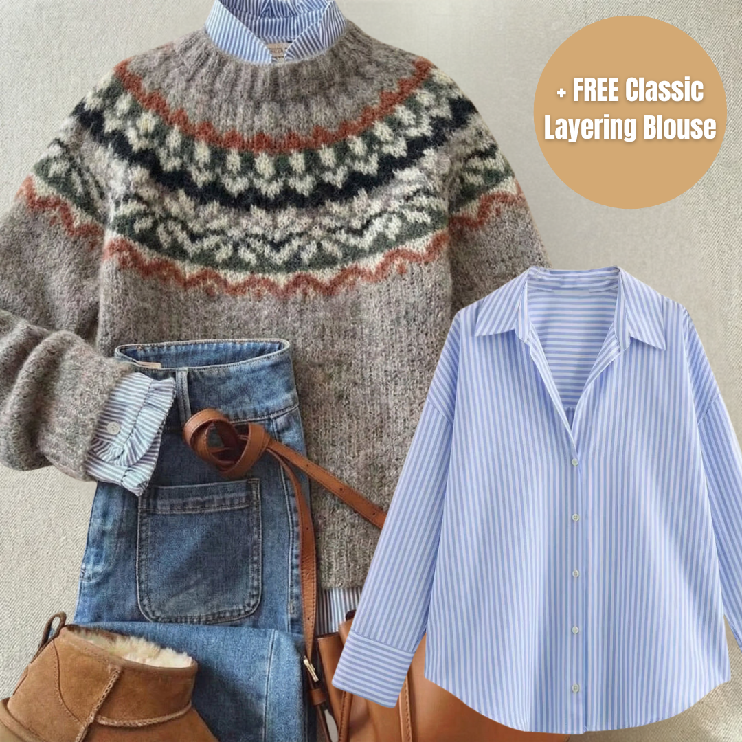 Diana | Heritage Nordic Knit Sweater + FREE Classic Layering Blouse