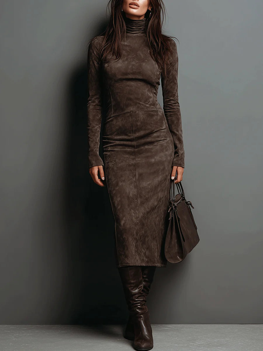 Maribel | Elegant Suede Turtleneck Dress