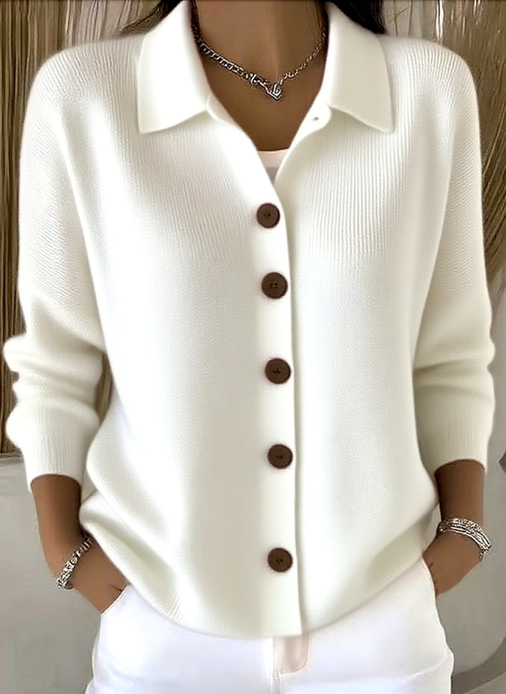 Rhosalyn | Chic Shirt Collar Cardigan