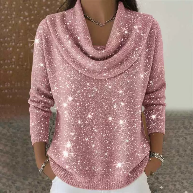Angie | Sparkle Draped Collar Sweater