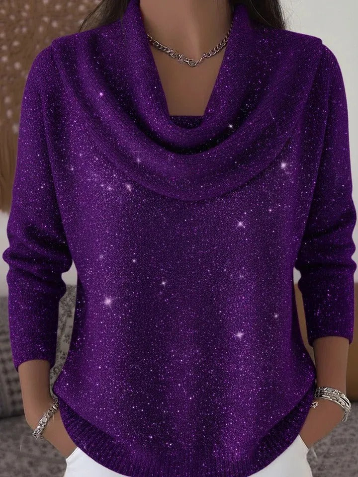 Angie | Sparkle Draped Collar Sweater