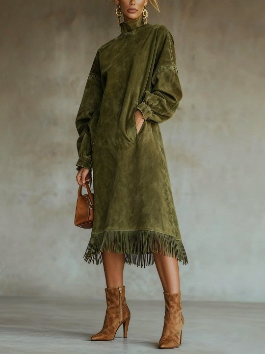 Helen | Cozy Suede Fringe Dress