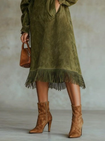 Helen | Cozy Suede Fringe Dress