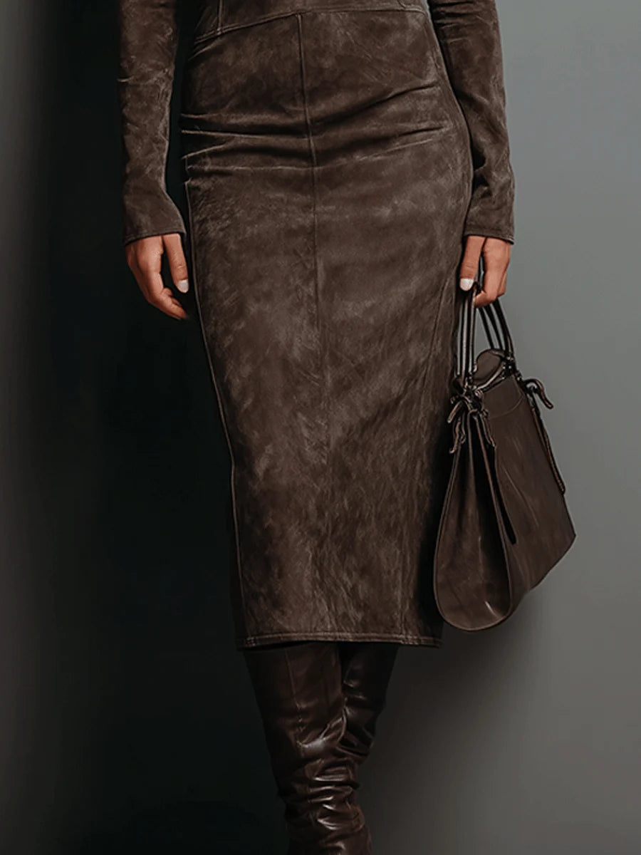 Maribel | Elegant Suede Turtleneck Dress