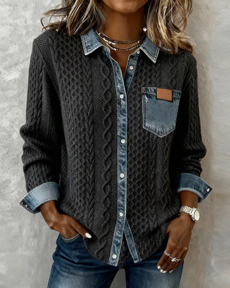 Barbara | Cozy Cable-Knit Denim Shirt