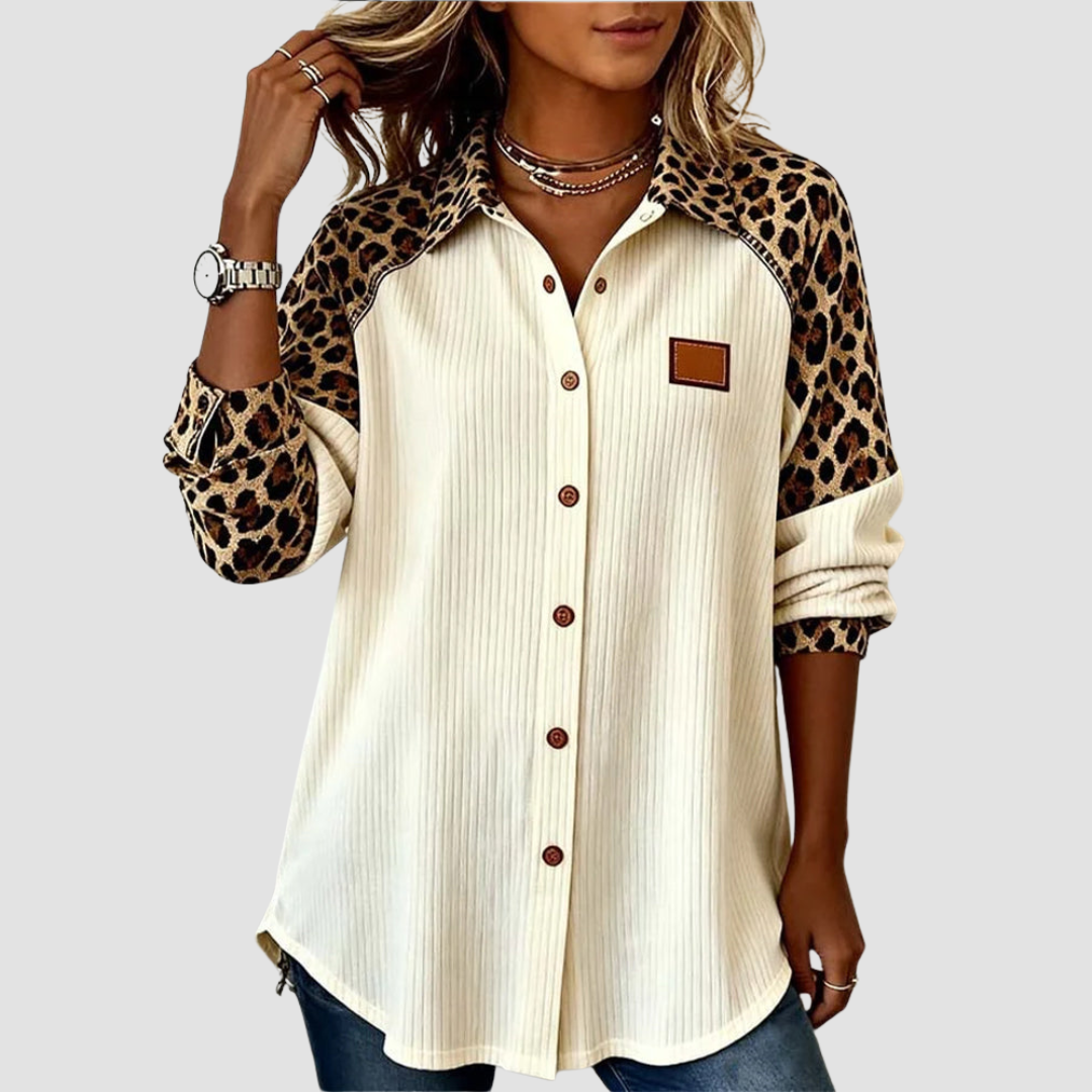 Marcy | Classic Leopard Accent Shirt