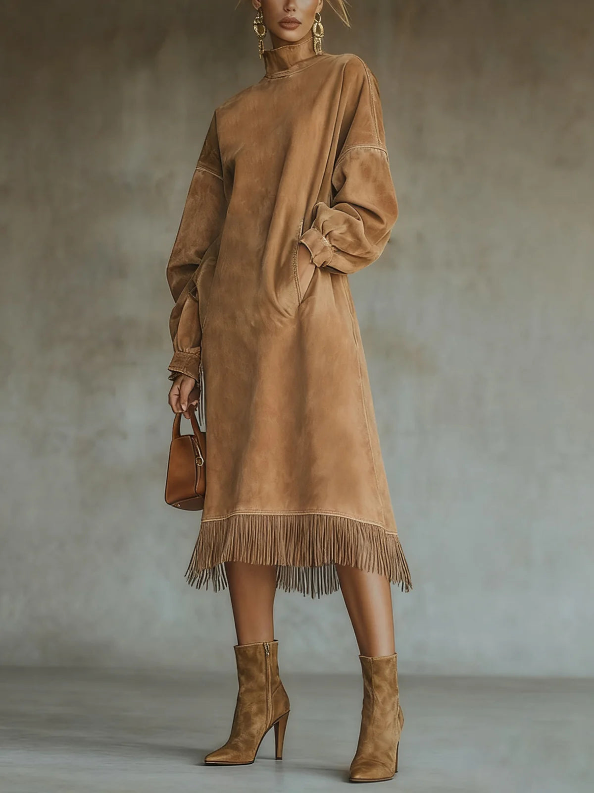 Helen | Cozy Suede Fringe Dress