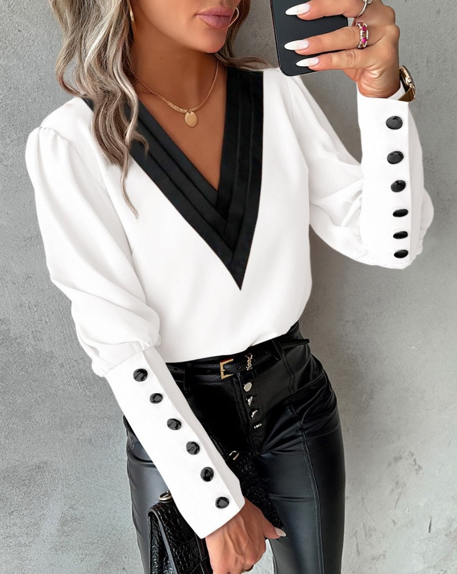 Marsha | Contrast V-Neck Blouse