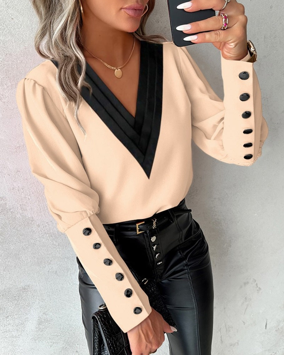 Marsha | Contrast V-Neck Blouse