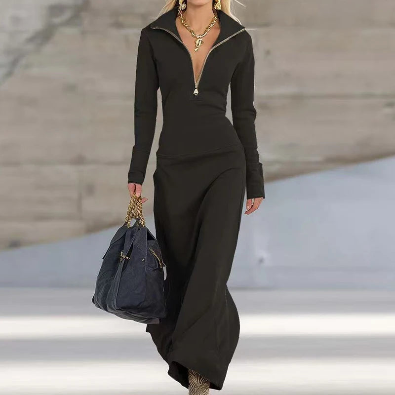 Clara | Elegant Zip Maxi Dress