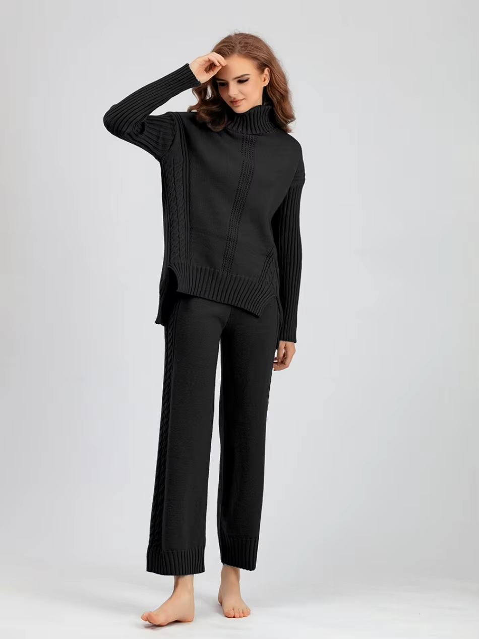 Scarlett™ - Stylish High-neck Pullover Sweater with Loose Pants Set