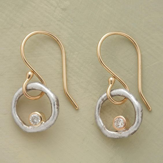 Gold and Silver Vintage Earrings Adorned with Zirconia