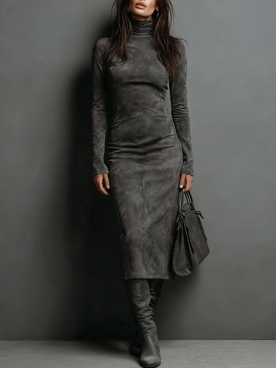 Maribel | Elegant Suede Turtleneck Dress